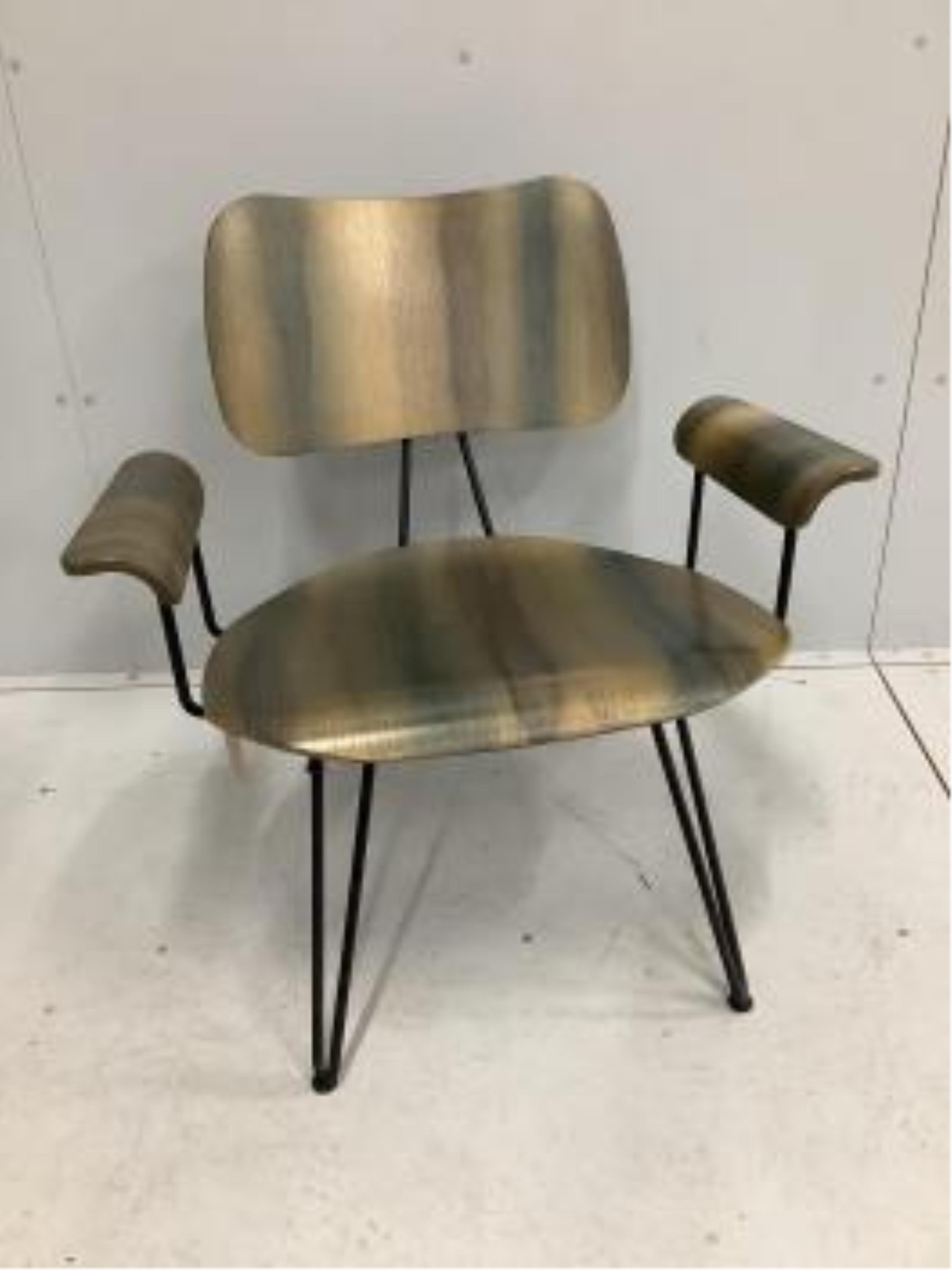 Moroso for Diesel, an Italian mid century style stained wood and wrought iron elbow chair, width 78cm, depth 54cm, height 80cm. Condition - fair to good